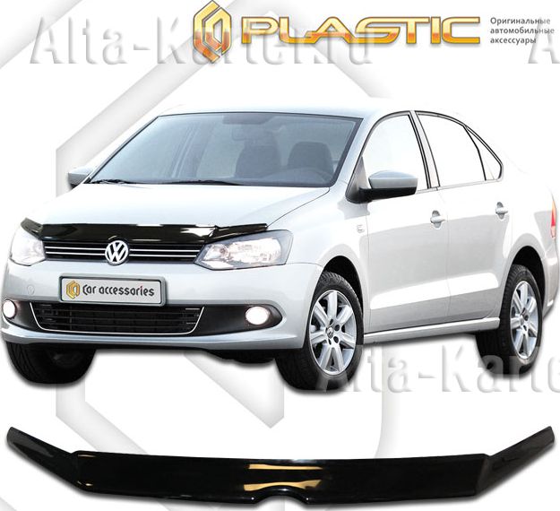 Дефлектор СА Пластик для капота (Classic черный) Volkswagen Polo седан 2010 по наст. вр.. Артикул 2010010105495