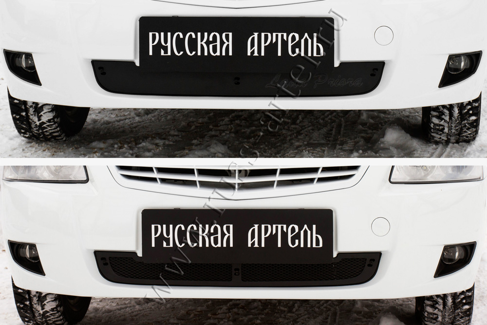 Защитная сетка и заглушка переднего бампера Lada (ВАЗ) Приора (хэтчбэк) 2012-2013