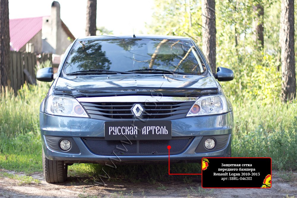 Защитная сетка и заглушка переднего бампера Renault Logan 2010-2013