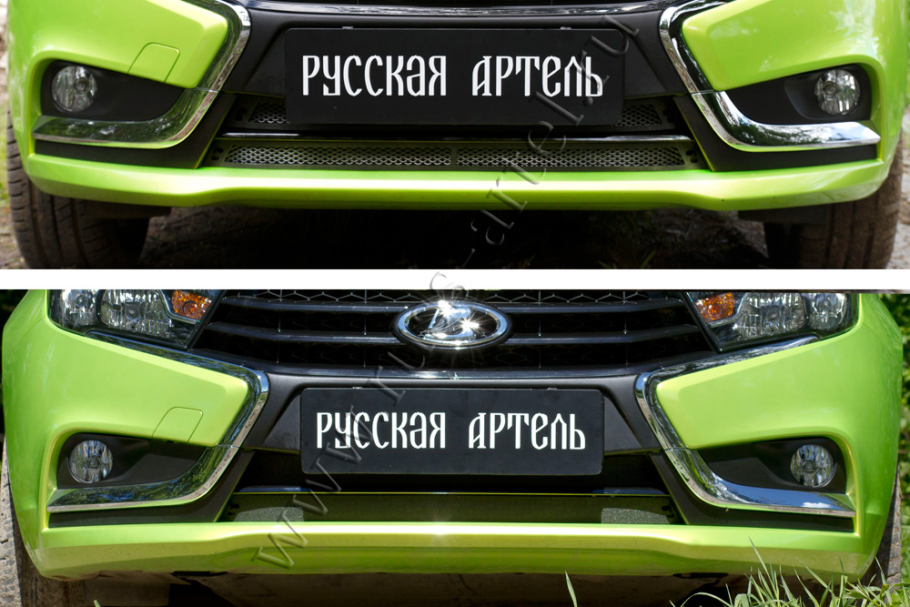 Защитная сетка и заглушка решетки переднего бампера Lada (ВАЗ) Vesta 2015-