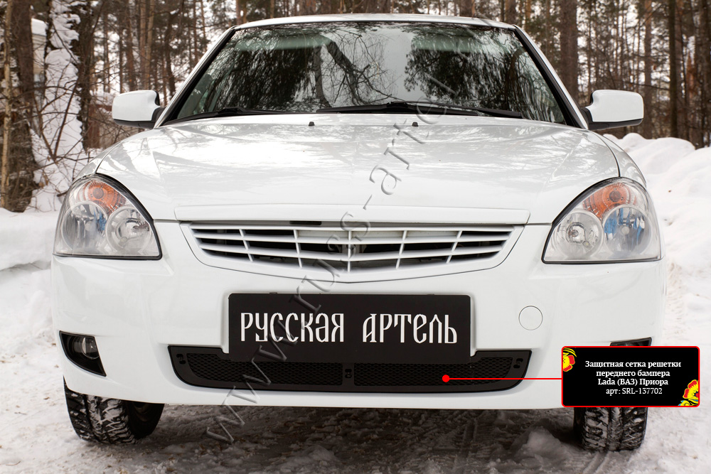 Защитная сетка решетки переднего бампера Lada (ВАЗ) Приора (универсал) 2012-2013